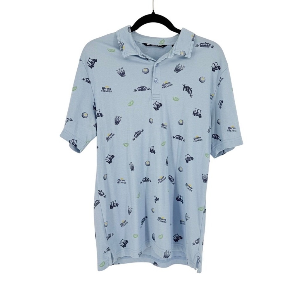 Travis Mathew Corona Blue Golf Polo Shirt Mens Short Sleeve M Vacation Beach